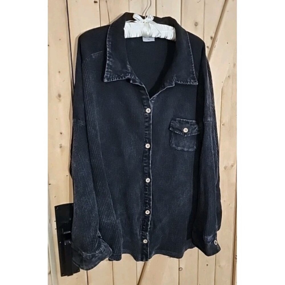Oversized waffle knit 2XL Shacket Wood button up Women's Longsleeve Shirt Lagen